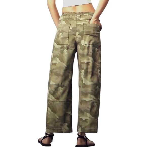 PILCRO  Anthropologie Izzie Relaxed Pull-On Barrel Pants Green Camo Size Medium - Picture 3 of 13